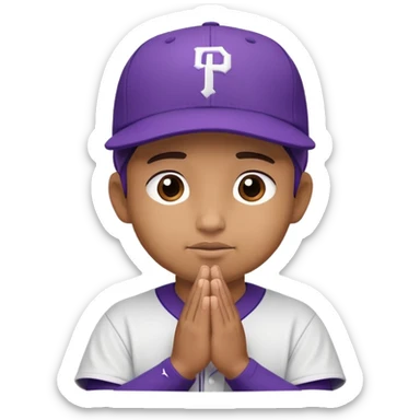 A baseball player wearing purple hat praying sticker