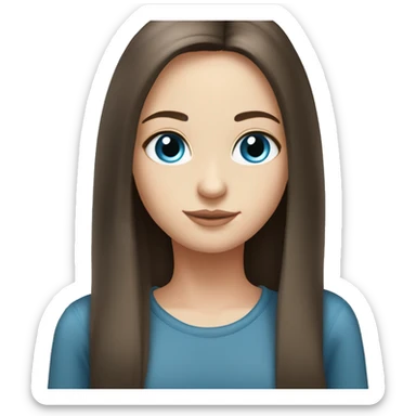 Long waist length brunette straight hair girl, blue eyes,  sticker