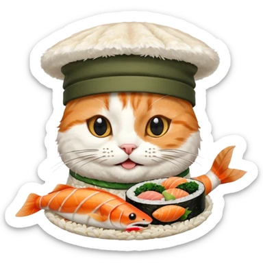 happy cat wearing a hat made out of sushi sticker