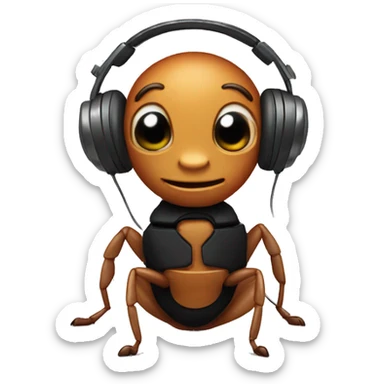an ant with headphones sticker