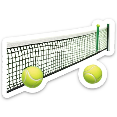 A tennis court with perfectly marked lines and a tennis ball resting near the baseline. The scene highlights the open space of the court, with a net dividing the two sides, capturing the focus and athleticism of the sport. sticker
