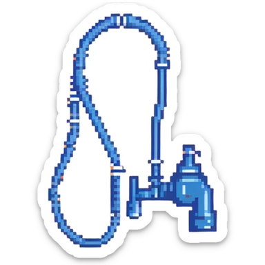 Pixelated blue VO2 max mouthpiece with breathing valve and connected tube sticker