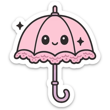 victorian parasol in pastel goth style, pastel pink lace, elegant handle, cute and dark sticker