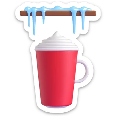 a coffee cup with icicles hanging from the rim, emphasizing the frozen aspect sticker