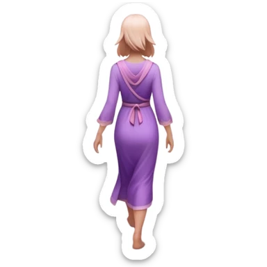 A small figure walks back across a foggy bridge, holding soft pink and purple orbs in each hand—symbolizing compassion and forgiveness. A gentle heart aura trails behind them, showing healing in motion. sticker