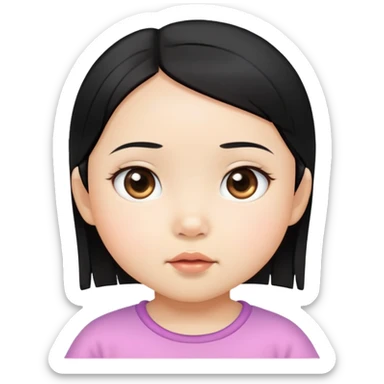 close up toddler girl face, Asian eyes, light skin, straight black hair sticker