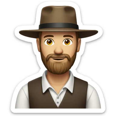 Amish man white with brown straw hat building a building with beard sticker