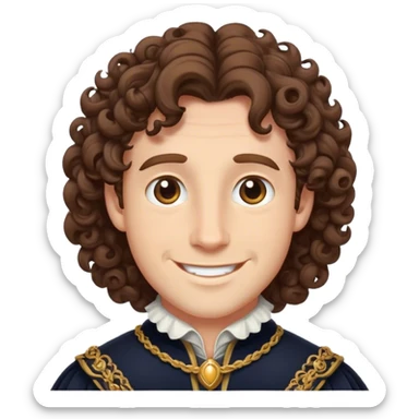 lord with curly short brown hair and friendly smile sticker