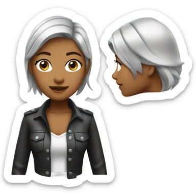 Young woman with silver hair wearing leather shirt  sticker