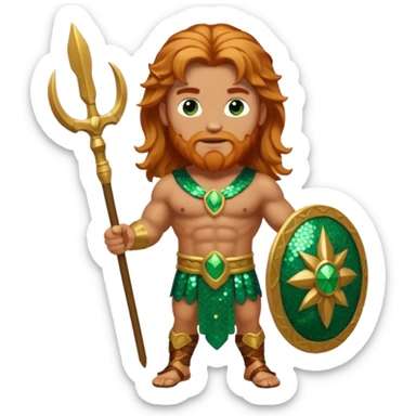Hercules, God of Heroes from Gods and Goddesses with long reddish blonde hair, bronze and green sequin outfit sticker