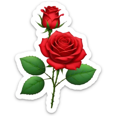 Generate a high-quality image of a single rose flower with stem and leaves, with very small and subtle thorns, realistic color and shading, smooth gradient colors, no human figures, no facial features, no brand markings, simple white background, high-resolution.

 sticker