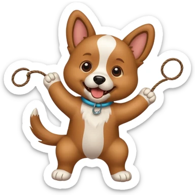 dog playing with a string toy sticker