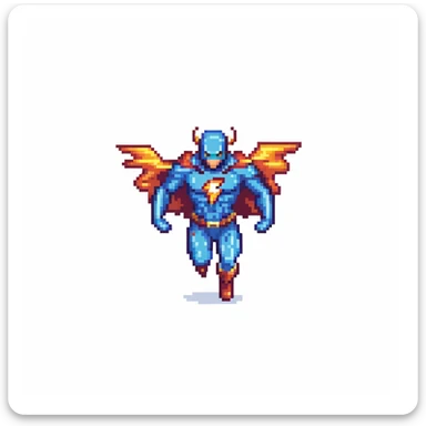 round superhuman icon with lightning speed, fast hero running sticker
