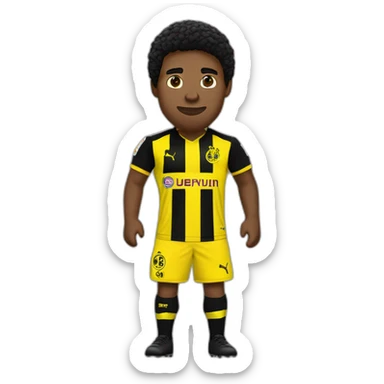 Borussia Dortmund speler donkere huid zwarte sik en kort zwart krullerig haar sticker