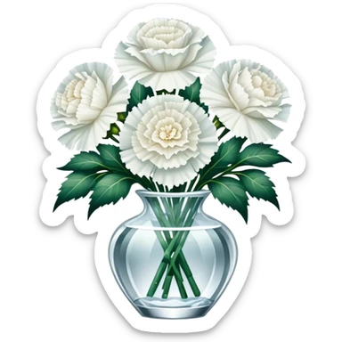 Bouquet of white Carnation flowers in crystal vase sticker