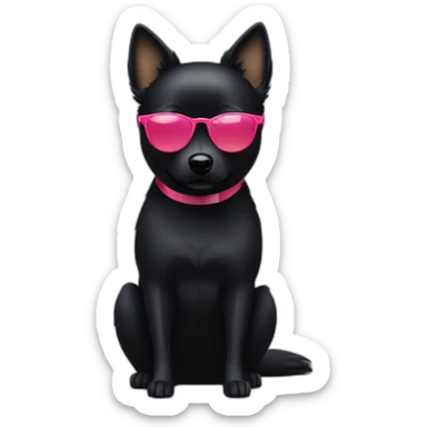 Black schipperke head with only black short hair, and sunglasses and a cocktails sticker