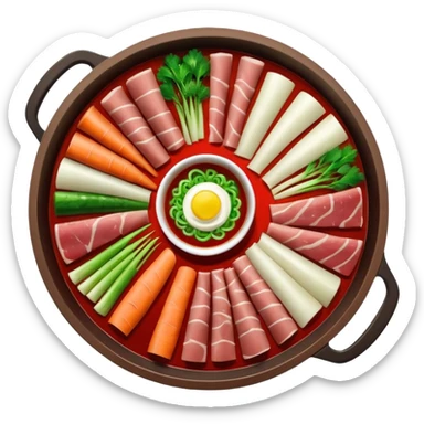 chinese hotpot, top view, vegetables and meat sticker