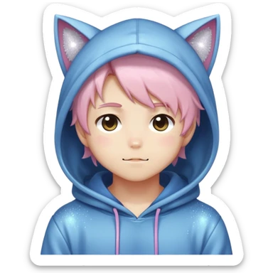 Cute Kawaii Beautiful Gorgeous Sparkly Shiny Blushing Anime Style Catboy With Pretty Hair And Hoodie sticker