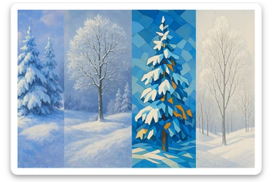 winter landscape with snow-covered trees, varied style sticker