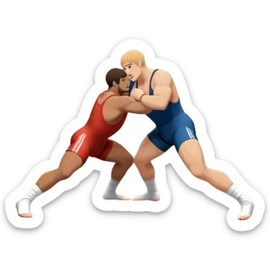An icon representing freestyle wrestling, with two athletes engaged in a dynamic struggle on the mat. One wrestler attempts a takedown while the other counters, showcasing agility and technique. The background features a stylized wrestling ring with minimal design elements, emphasizing the action.  sticker