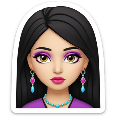 Pashtun, pretty lips, light skin, pretty bratz baddie, black eyeliner, colorful sticker