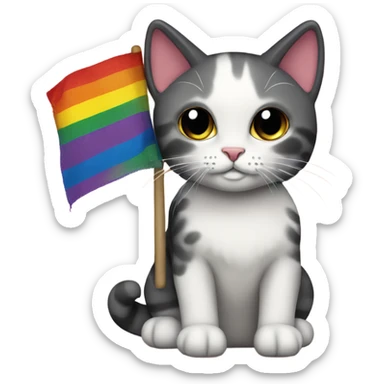 Rag doll cat holding gay pride flag sticker