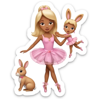 Brown skin blonde hair barbie ballerina holding bunny  sticker