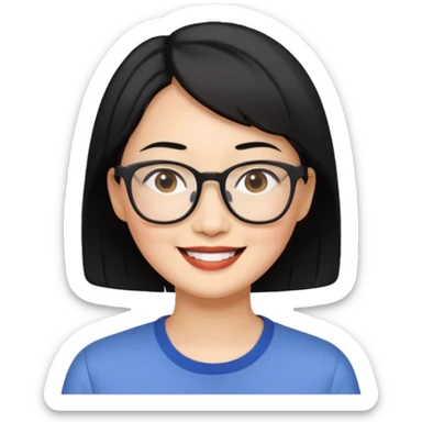 Asian middle-aged woman with short hair in glasses sticker