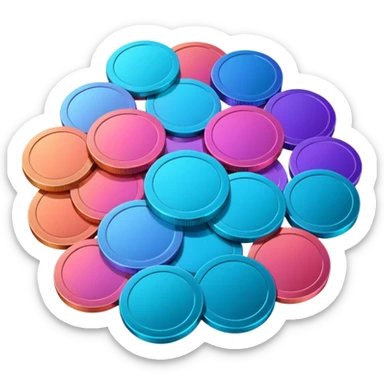 Many Coins pack 
in gradient of turquoise, blue, pink, purple, and coral
 sticker