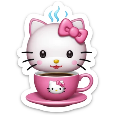 Hello kitty drinking coffee sticker