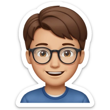 un ragazzo con gli occhiali e capelli in avanti e marroni che fa l'occhiolino ed è felice sticker