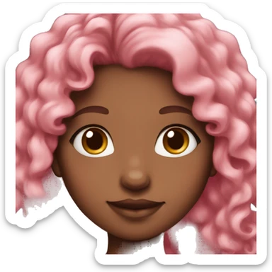 unicorn brown skinned girl with pink and white long curly hair in love sticker