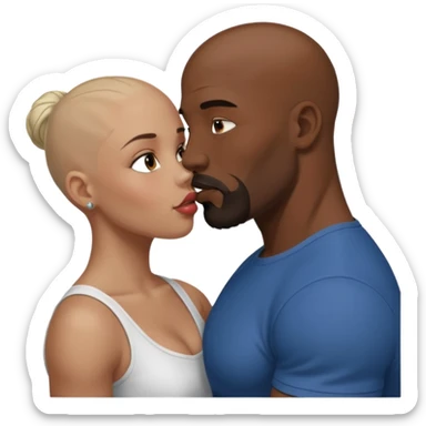 Bald black muscular goatee man kissing white brunette girl sticker