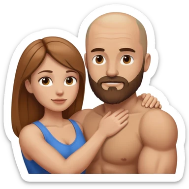 Beautiful light brown hair touching her muscular bald beard husband sticker
