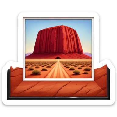 Cinematic Realistic Uluru Landmark Emoji, showcasing the massive, red monolith rising from the desert rendered with rich textures and warm, dramatic lighting. sticker