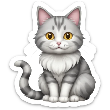 a grey and white cat sitting regally sticker