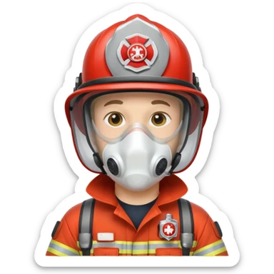 Firefighter with white respiratory protection sticker