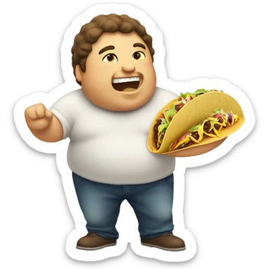Fat man eating taco sticker
