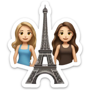 Eiffel Tower with three brunette white girls sticker