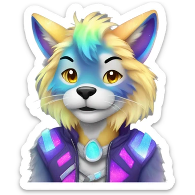 Furry, sparkle, iridescent, colorful, neon, edgy, cool, beautiful, divine, animal, anthro, full body, fursona, protogen sticker