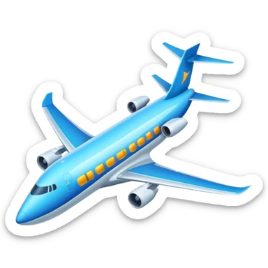 A wide-body aircraft with tall tail fins and glowing cabin windows cruising at high altitude.
 sticker