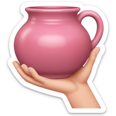 hand holding a finished pink pottery vase or bowl sticker