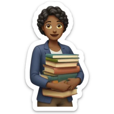 A woman with a pile of books in her arms sticker
