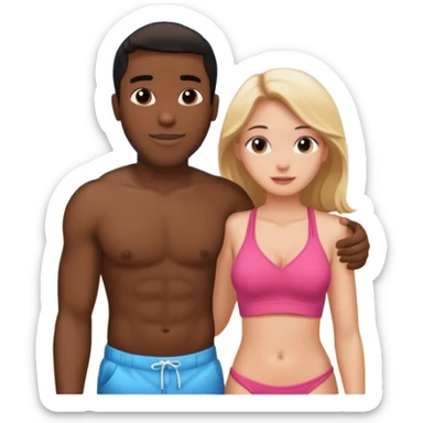 Black man white girl in love on beach  sticker