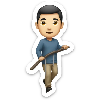 an asian man, walking up the stairs sticker
