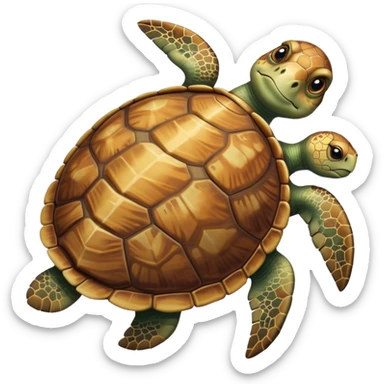 Cinematic Realistic Noble Sea Turtle Portrait Emoji, Poised and dignified, with a robust, time-worn shell intricately patterned in earthy tones and a weathered, wise face with deep, observant eyes, rendered with lifelike texture and natural, diffused light; high shine, intelligent and serene, styled with an air of oceanic majesty, focused and attentive, soft glowing outline, capturing the essence of a watchful and confident sea turtle that appears to glide out of the screen with timeless authority! sticker