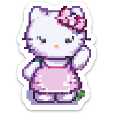 hello kitty pixel art waving sticker