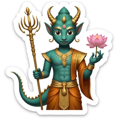 man with dragon head, scepter, buddhism, lotus sticker