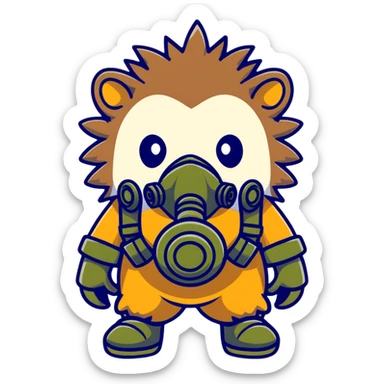 hedgehog wearing a gas mask sticker
