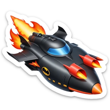 batmobile in rocket ship boom rocket at take-off in fire sticker